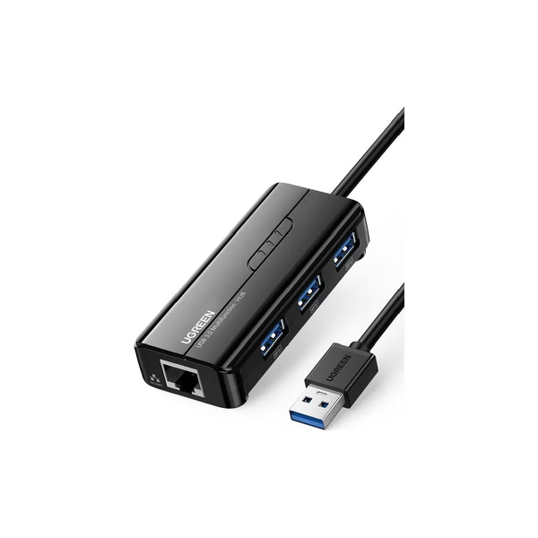  يوجرين موزع USB3.0 مع محول جيجابت إيثرنت - أسود