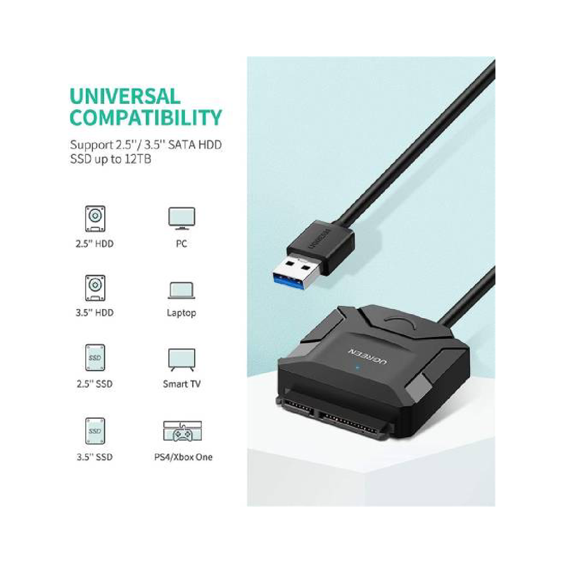 Ugreen USB 3.0 to Sata Hard Drive Adapter - Black
