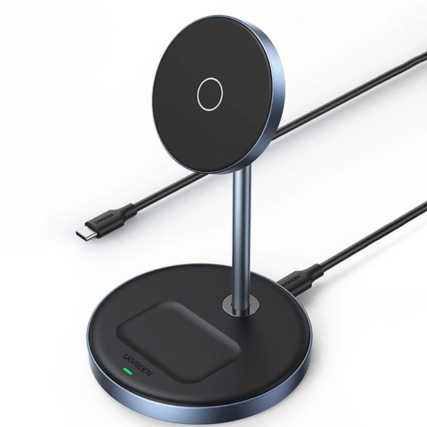 Ugreen 2 in 1 Wireless Charger Fast Magsafe Magnetic Stand Airpods Charging Station 360° Free Rotation for iPhone - 90668 - Grey/Black