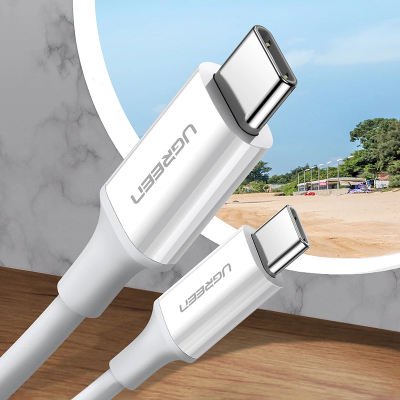 Ugreen 60W PD 3A USB Type C Male To Type C Male, Quick Charge Cable with 480Mbps Data Transfer Speed - White
