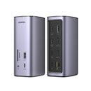 يوجرين CM555 متعددة الوظائف 12 في 1 بمنفذ USB-C، مزودة بمنافذ HDMI، وإيثرنت، وSD/TF، ​​و3.5 ملم، باللون الرمادي