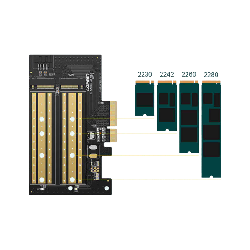 Ugreen M.2 SATA + M.2 NVMe to PCI-E 3.0 X4 Expansion Card - Black