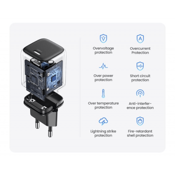 شاحن يوجرين نيكسود USB-C PD Gan سريع 30 واط - أسود