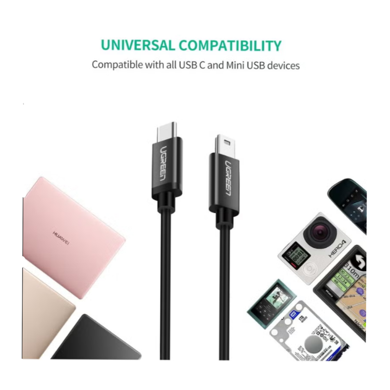 Ugreen USB-C to Mini USB Male to Male Cable 1m - Black