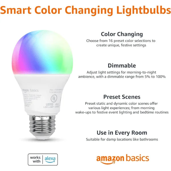 Amazon Basics Smart Light Amazon Basics Smart Light Bulb, A19 LED 60W - Color