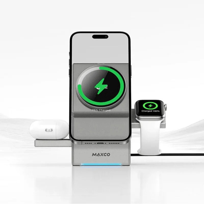 Maxco Geometry Series 3 in 1 Wireless Charger 15W - MW11 - Silver