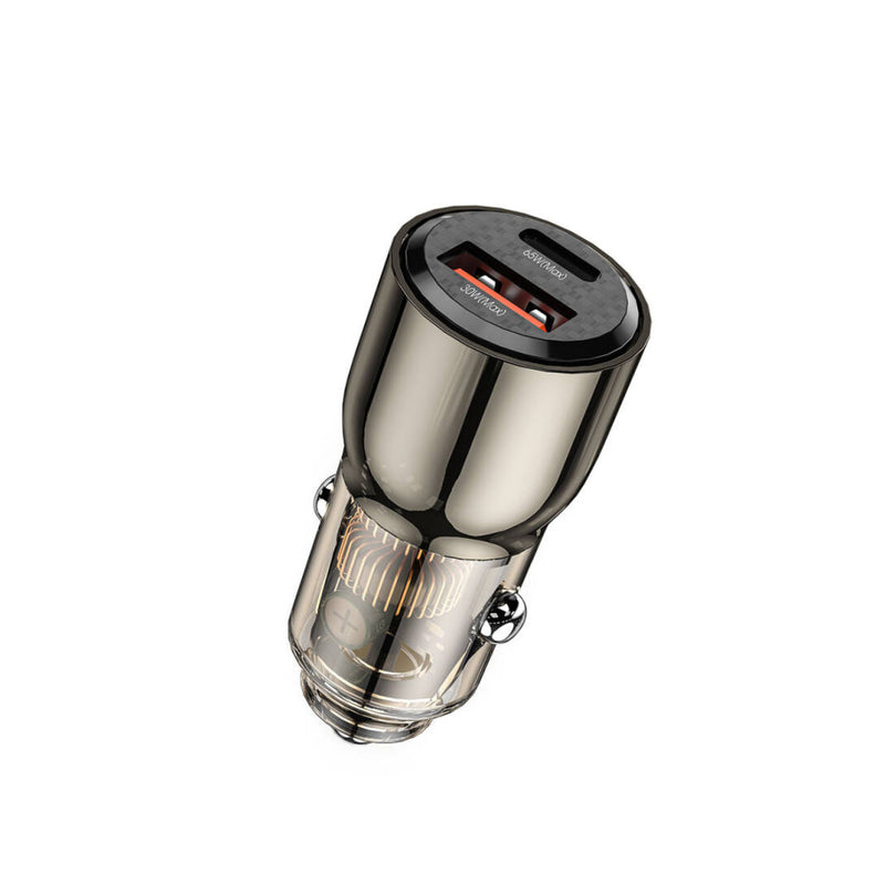 شاحن سيارة WIWU WI-QC012 95 واط PD+QC KIRSITE GEEK سريع بمنفذ USB+TYPE-C - أسود شفاف