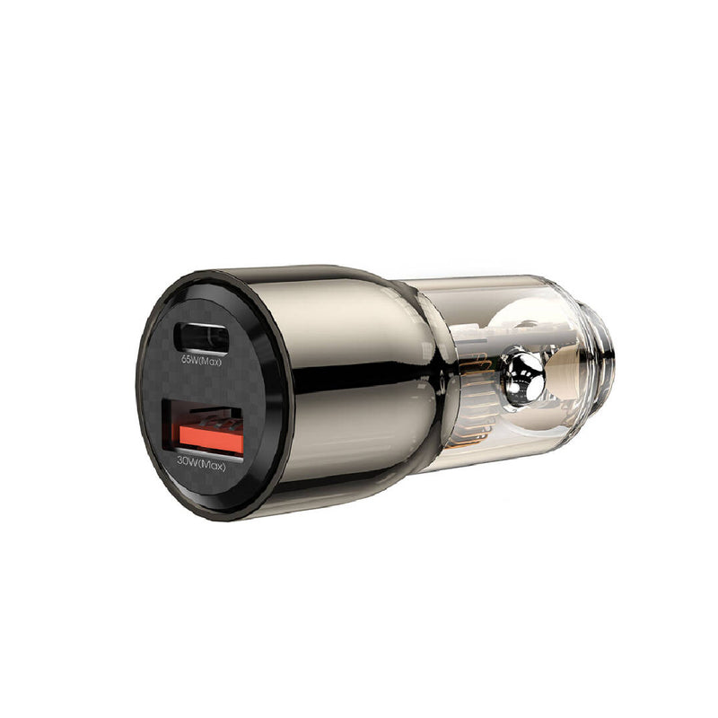 شاحن سيارة WIWU WI-QC012 95 واط PD+QC KIRSITE GEEK سريع بمنفذ USB+TYPE-C - أسود شفاف