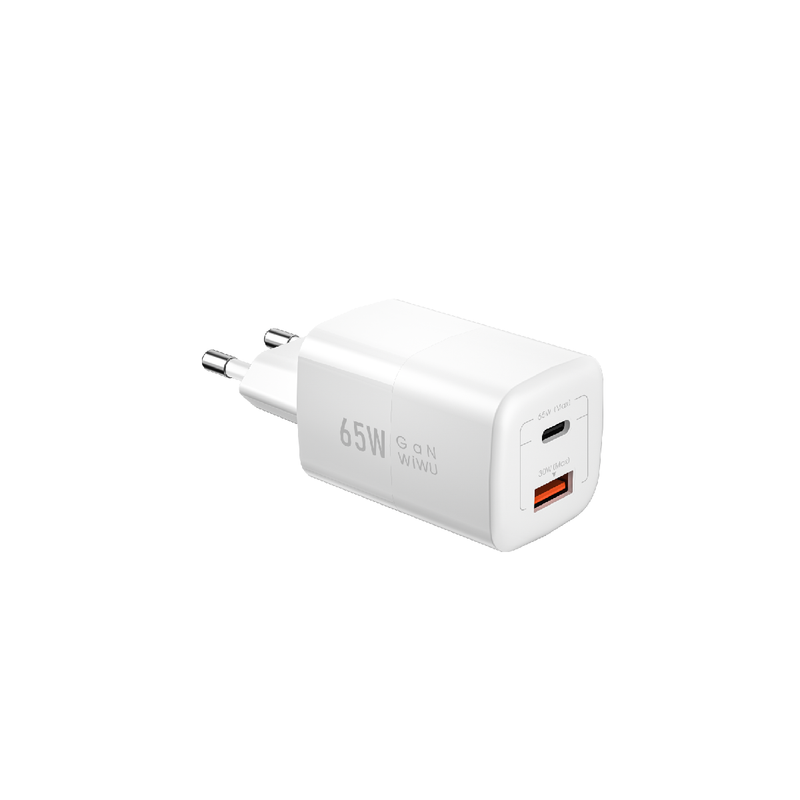 شاحن سريع WiWU Nano GaN PD+QC U012 بقوة 65 وات - أبيض
