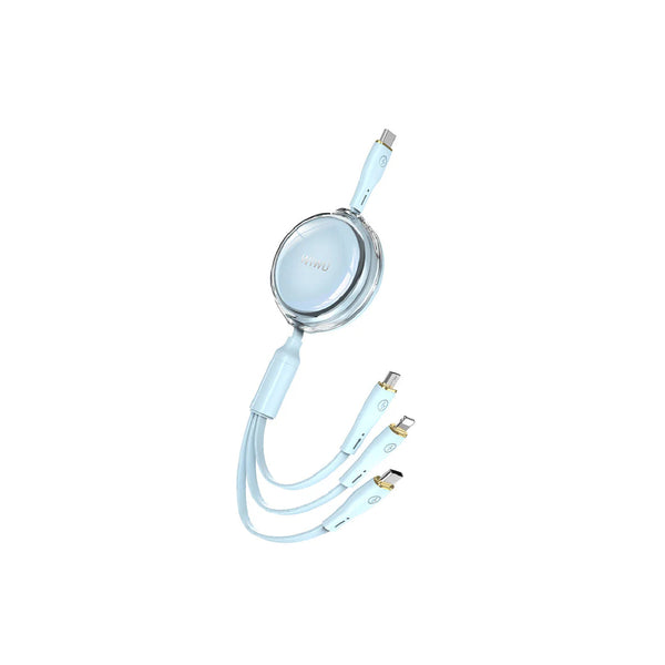 Wiwu Wi-C023 Vigor Series 3in1 Type-C Lightning Micro USB Reel Data and Charging Cable 100W 1.2M Blue