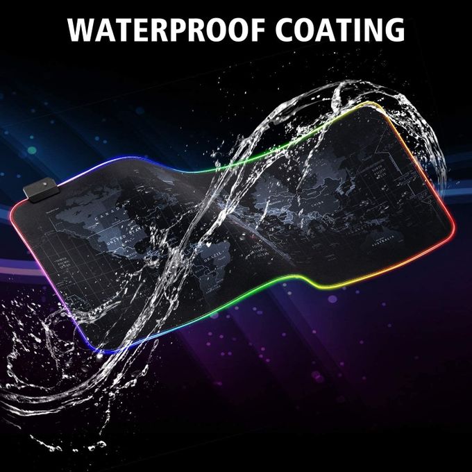 World Map RGB Gaming Mouse Pad XL Rubber USB Wired for Mouse And Keyboard - 80*30 cm - Blue