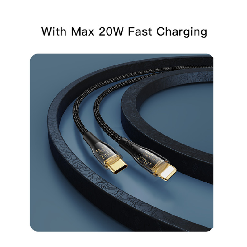 Yesido CA102 2M Length Nylon Braided Type-C To Lightning PD Fast Charging Data Cable - Black
