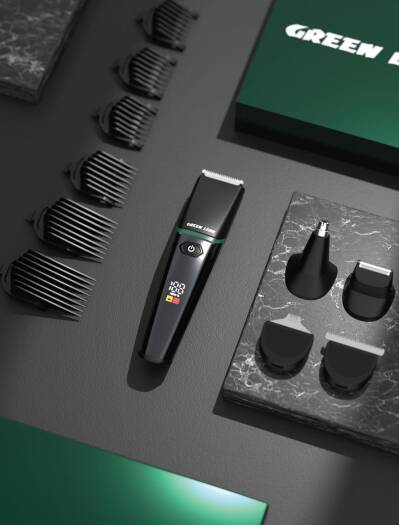 Green Lion 5-in-1 Grooming Set – Black | All-in-One Trimmer with U/T Blades, Shaver & Nose Hair Trimmer