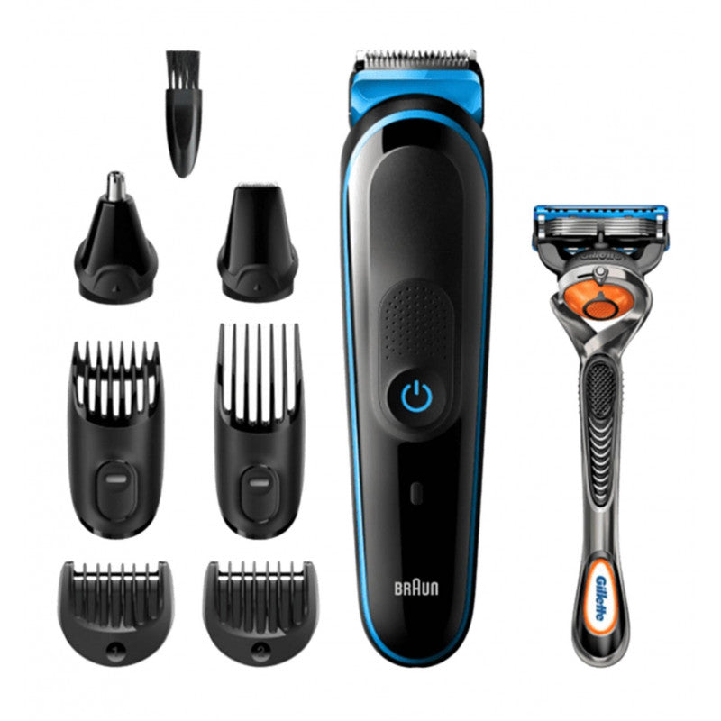 Braun All-in-One trimmer 5 for Face, Hair, and Body, 8-in-1 styling kit with Gillette Fusion5 - MGK5265 - Black/Grey