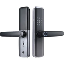 قفل ذكي Lezn D01 مع بصمة الإصبع وكلمة مرور، إنذار ضد السرقة - أسود غير لامع ورمادي مع إطار فضي لامع 