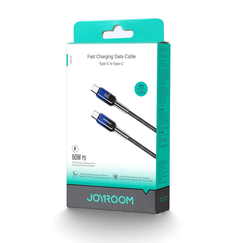 Joyroom Crystal Clear Series Fast Charging Data Cable, USB-C to USB-C, 60W, 1.2m - S-A42 - Black