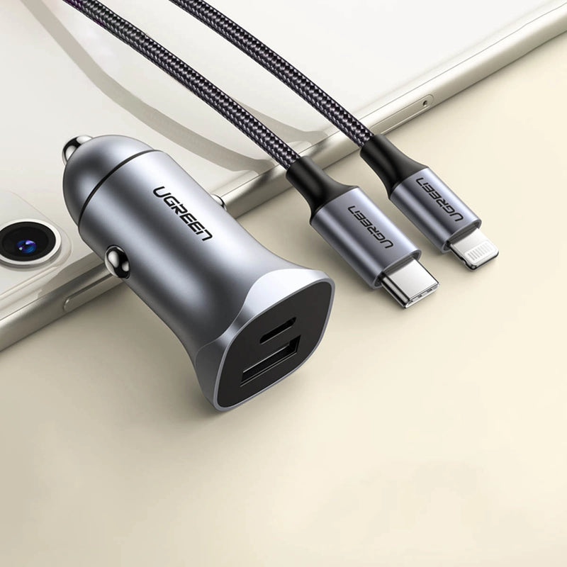 Ugreen 2-Port Fast Car Charger 30W - CD130 - Gray