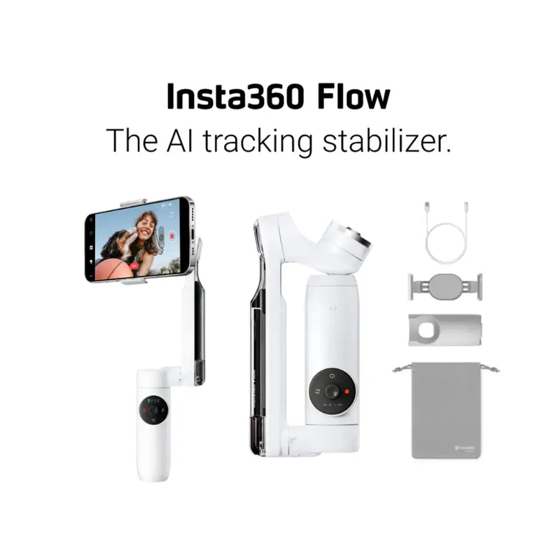 Insta360 Flow Standalone Slow Motion, Zoom Tracking, 16-Hour Battery, USB-C Charging - White