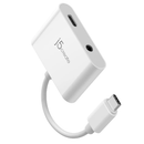 محول صوت j5 Create JCA122 USB-C إلى 3.5 ملم مع توصيل طاقة - أبيض