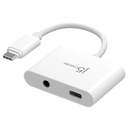 محول صوت j5 Create JCA122 USB-C إلى 3.5 ملم مع توصيل طاقة - أبيض