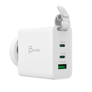 j5 Create JUP3565CV 65W GaN USB-C 3-Port Travel Charger with Changeable AC Plugs and USB-C Cable