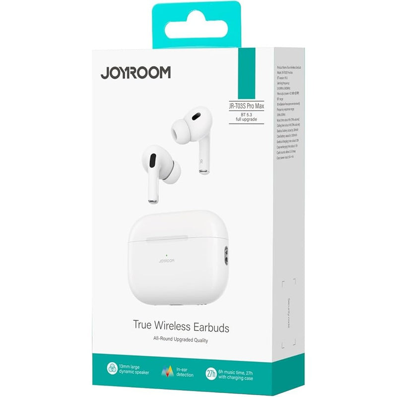 Joyroom Wireless Bluetooth Earphone, Supports Noise cancellation, Volume Control, Voice Assistant, HD Call - JR-T03S PRO MAX - White