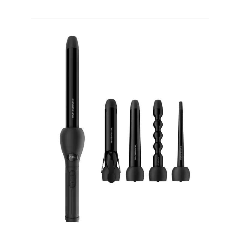 Rush Brush 5 In 1 Spin Curler Rotate The Tail, Create The Hair, PTC Heater For Fast Heat Up - Black Barrel