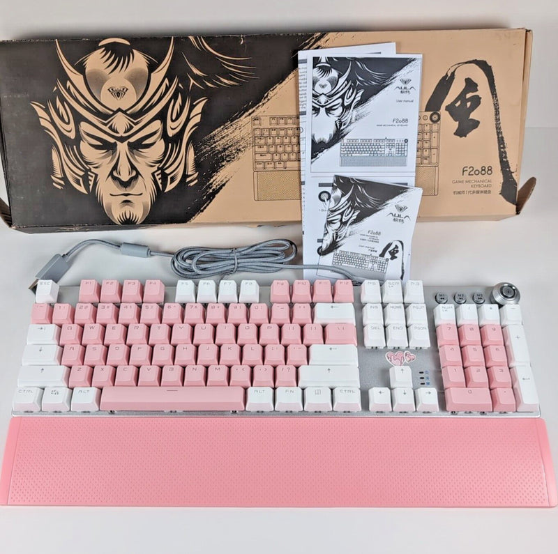 Aula F2088 Black Switch Wired Gaming Keyboard English & Arabic - White and Pink