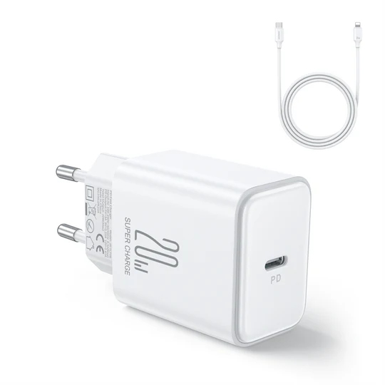 Joyroom Flash Series EU 20W PD Single Port Charger with Cable, 1 Meter Length -  JR-TCF06 -  White