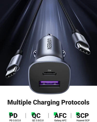 Ugreen 2-Port Fast Car Charger 30W - CD130 - Gray