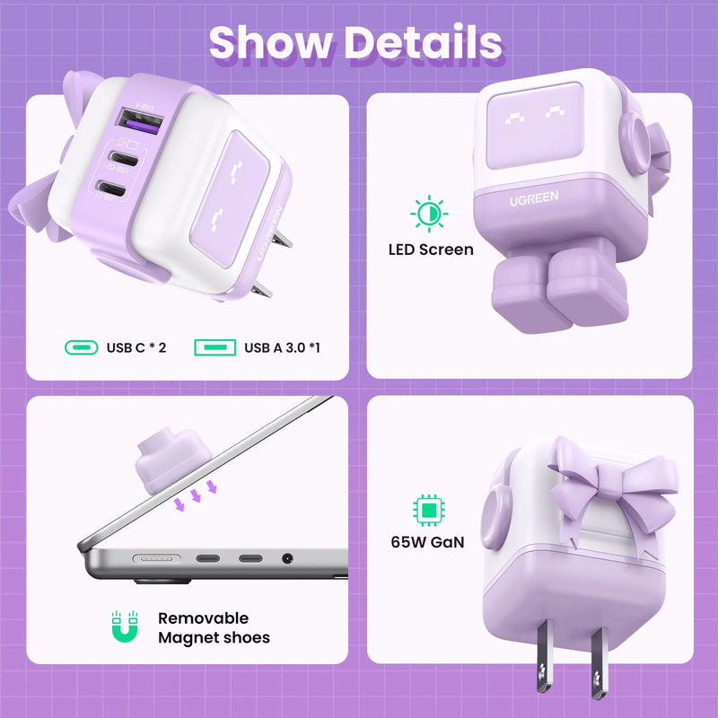 Ugreen Nexode  RG 3-Port Gan Fast Charger 65W - CD361 - Purple