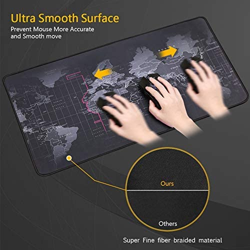 World Map Gaming Mouse Pad  70 X 30 cm – Anti Slip Base, Easy to Clean, Locking Edge - Blue