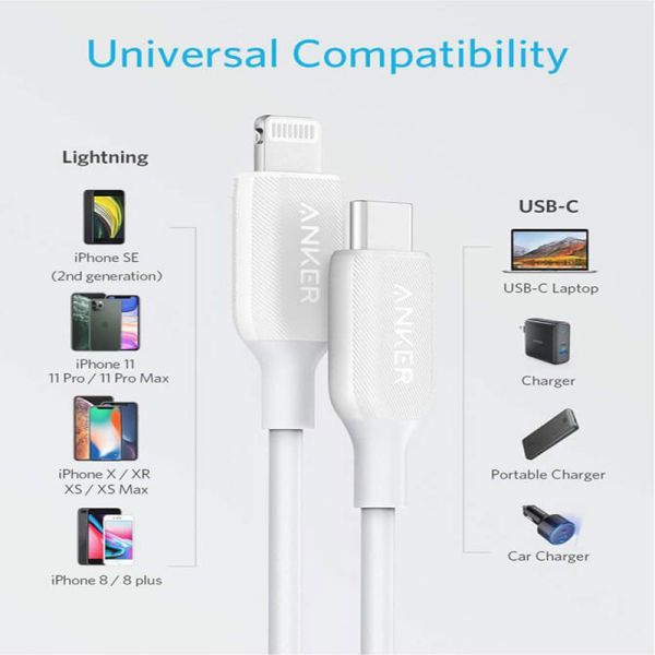 Anker PowerLine III USB-C to Lightning 3ft - white - MoreShopping - Mobile Cables - Anker