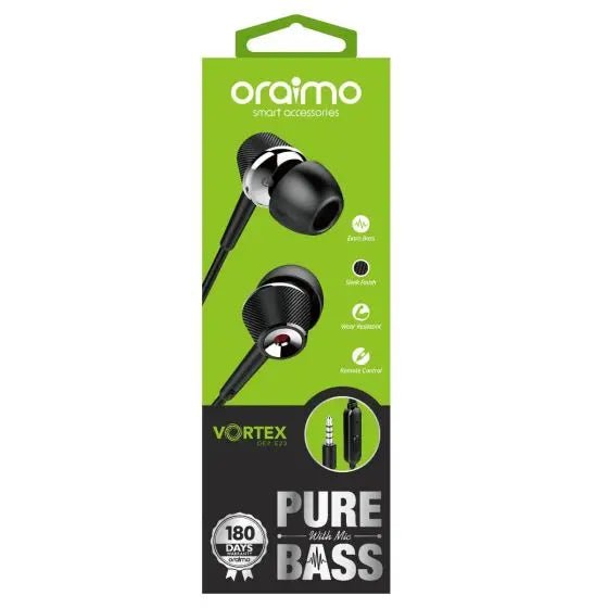 Oraimo OEP-E23 Wired In-Ear Earphones with Mic - Black - MoreShopping - Wired Headphones - Oraimo