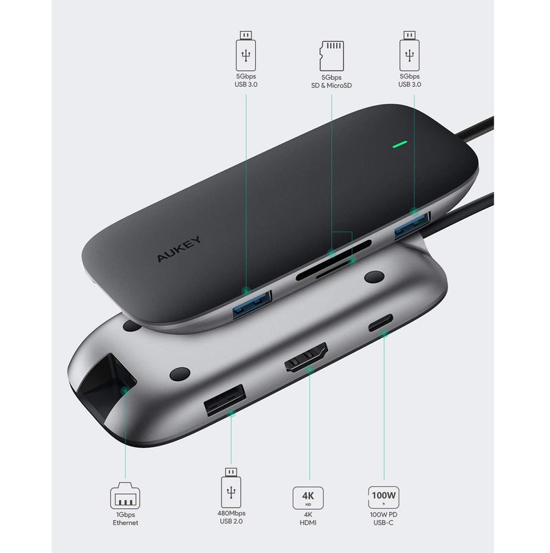 Aukey 8-in-1 USB-C Hub with 100W Power Delivery Port - MoreShopping - More Computer Accessories - Aukey