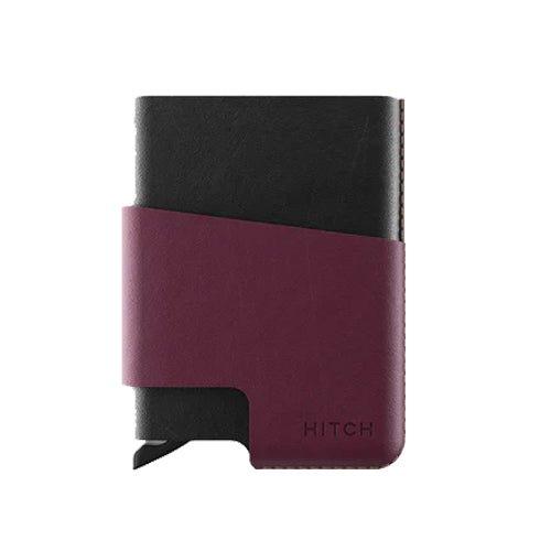 HITCH CUT-OUT Cardholder - RFID Block Featured - Handmade Natural Genuine Leather - Black/Burgundy - MoreShopping - Wallets - Hitch