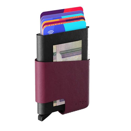 HITCH CUT-OUT Cardholder - RFID Block Featured - Handmade Natural Genuine Leather - Black/Burgundy - MoreShopping - Wallets - Hitch