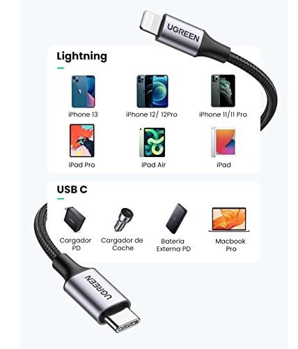 Ugreen USB-C to Lightning Cable M/M Nickel Plating ABS Shell 1m Black - MoreShopping - Mobile Cables - Ugreen