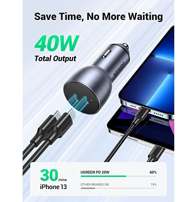 Ugreen USB C 40W PPS Aluminium Alloy iPhone Fast Car Charger - MoreShopping - Car Accessories - Ugreen