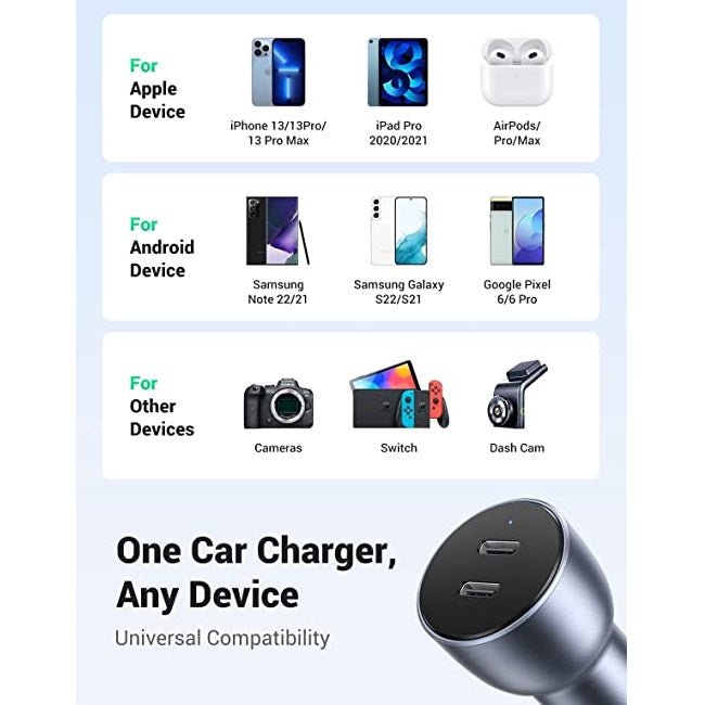 Ugreen USB C 40W PPS Aluminium Alloy iPhone Fast Car Charger - MoreShopping - Car Accessories - Ugreen