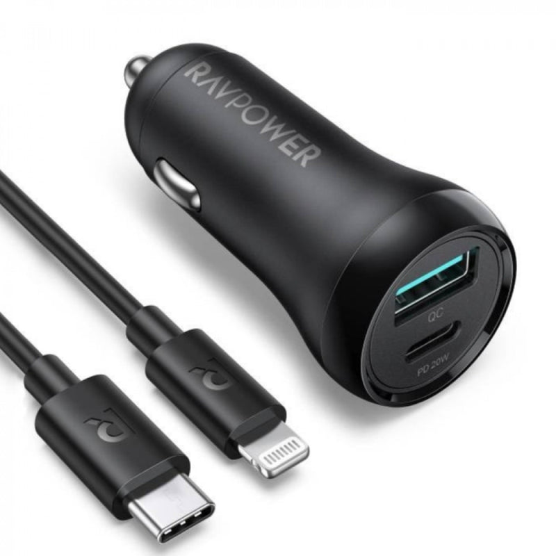RAVPower Car Charger 24W + 1m Lightning Cable Combo - Black - MoreShopping - Car Accessories - Ravpower