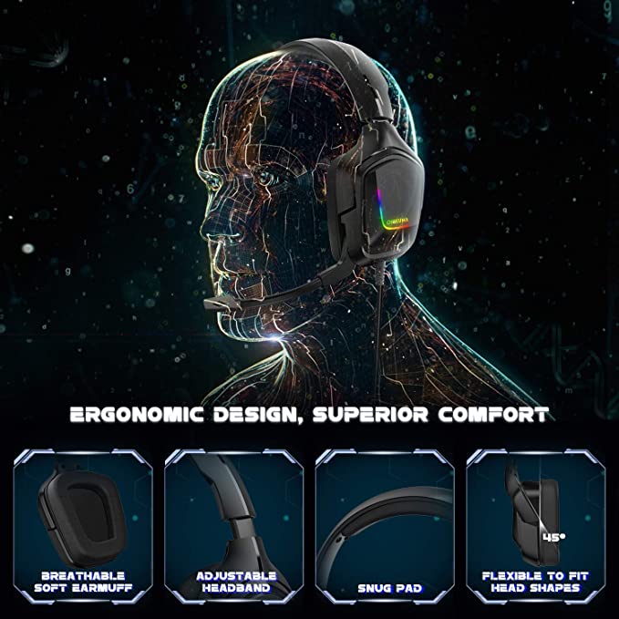 Onikuma K20 Stereo RGB Gaming Headset With LED Light Noise-Cancelling - Black