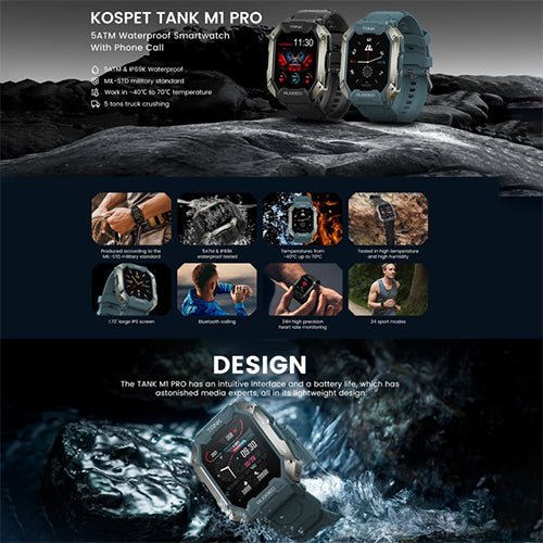 Kospet Tank M1 Pro Smartwatch - Black - MoreShopping - Smart Watches - Kospet