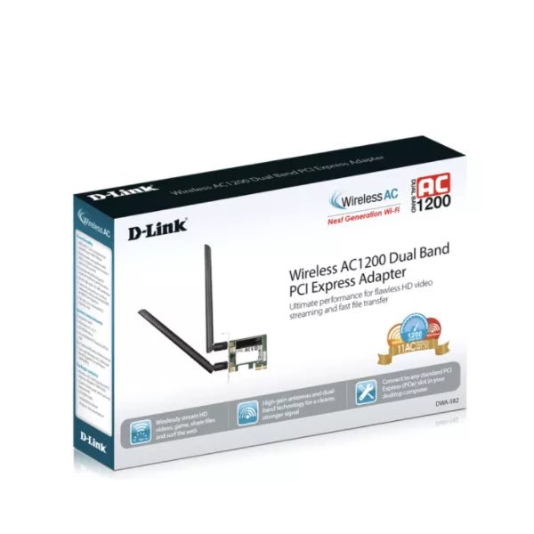 D-Link DWA-582 High-Gain Wi-Fi AC1200 PCIe Wireless Adapter with 2 External Antennas - Black - MoreShopping - Routers - D-Link