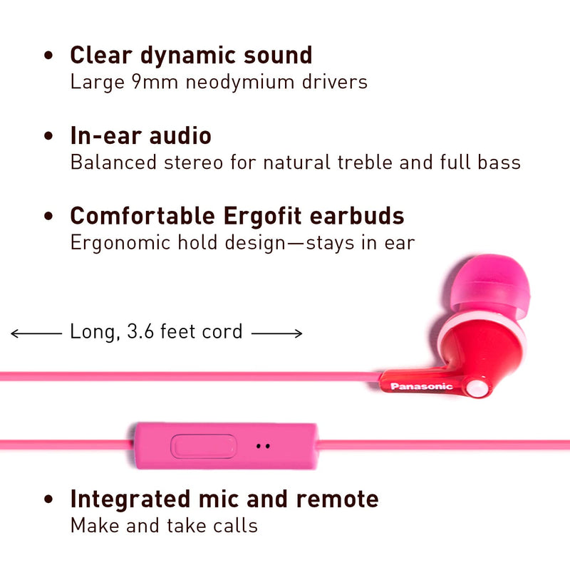 Panasonic RP-TCM125 ErgoFit In-Ear Wired Headphones with Mic - Pink - MoreShopping - Wired Headphones - Panasonic