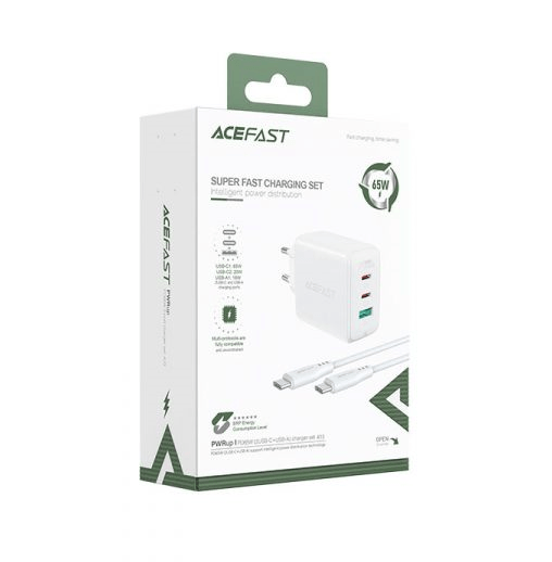 ACEFAST A13 65W (2xUSB-C+1xUSB-A) Fast Wall CHARGER PD3.0 + USB-C To USB-C Cable - White - MoreShopping - Chargers - ACEFAST