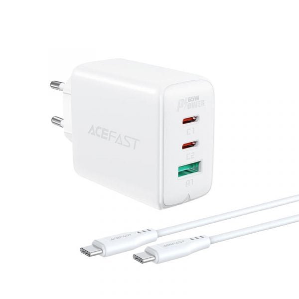 ACEFAST A13 65W (2xUSB-C+1xUSB-A) Fast Wall CHARGER PD3.0 + USB-C To USB-C Cable - White - MoreShopping - Chargers - ACEFAST