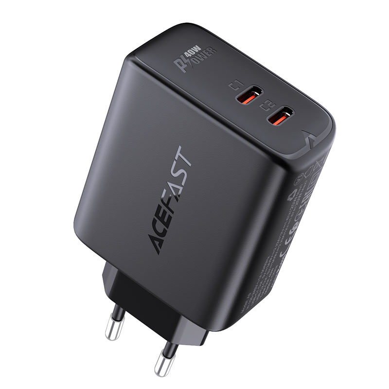 ACEFAST A9 40W 2xUSB-C Fast Wall CHARGER PD3.0 - Black