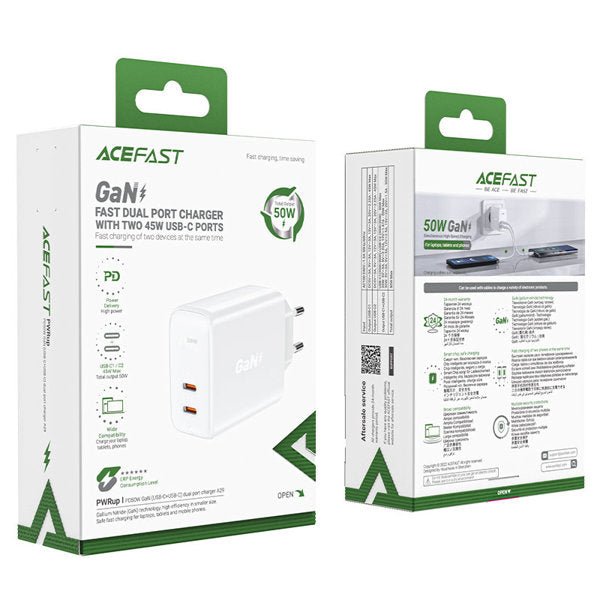ACEFAST A29 GaN 50W (2xUSB-C) Fast Wall CHARGER PD3.0 - White - MoreShopping - Chargers - ACEFAST