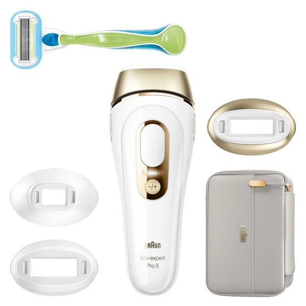 Braun Silk-expert Pro 5 PL5257 IPL with 4 extras: wide head, precision head, Venus razor, soft pouch - White-Gold - MoreShopping - Personal Care Women - Braun